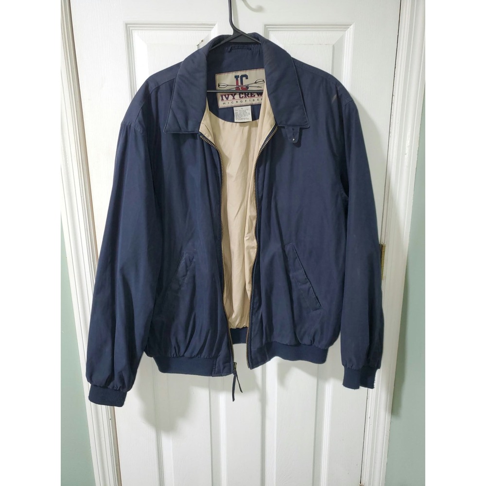 Ivy Crew Microfiber Jacket Mens XL Navy Blue Harrington Bomber Full Zip Coat
